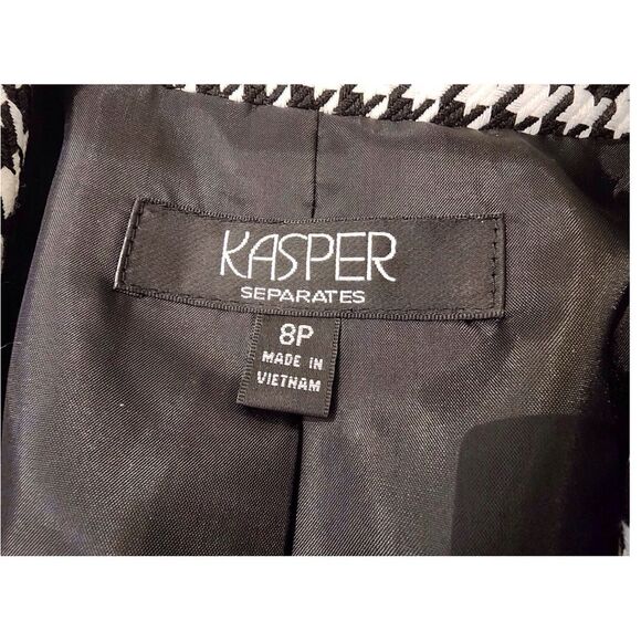 KASPER Houndstooth Blazer Size 8P Women's Black White Suit Coat Jacket Ladies - Picture 6 of 16
